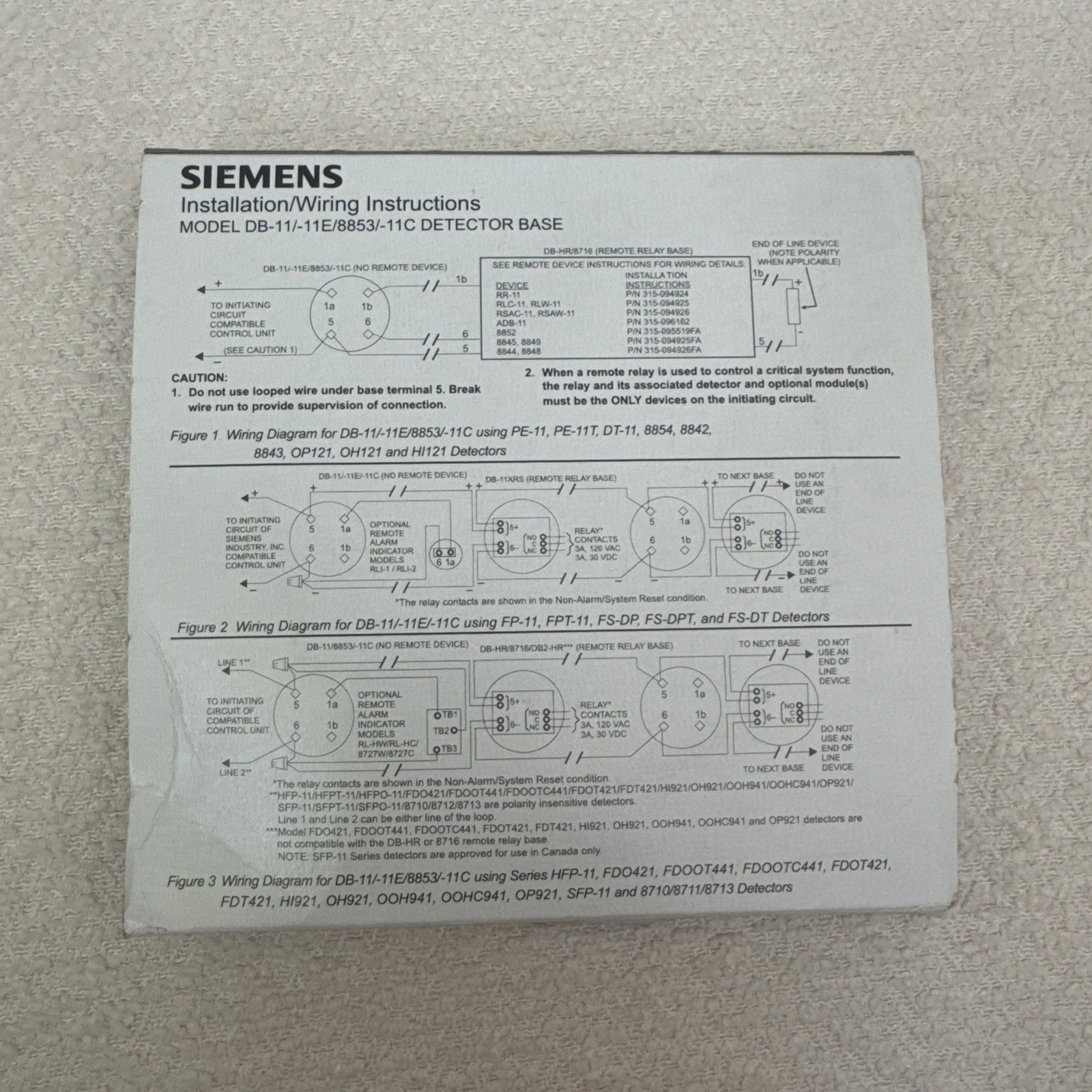 *BASE ONLY* Siemens DB-11 SMOKE DETECTOR BASE for FP-11 NIB
