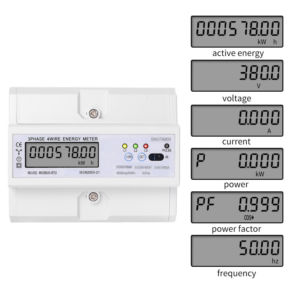 LCD Display Multifunction 380V Rail Type 7P Electric Energy Meter High Quality