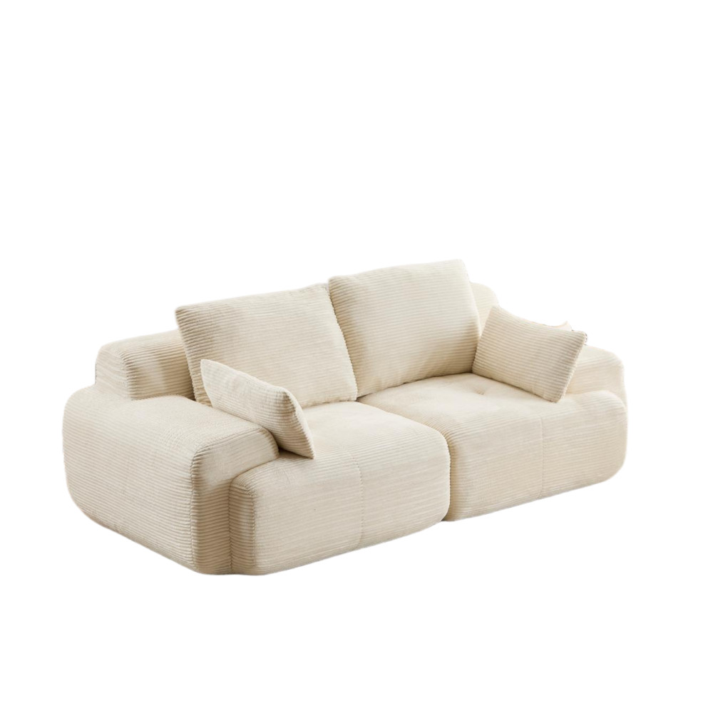 Modern Memory Foam Sofa, 2-Seater Corduroy Sectional w/ Deep Seat, Beige