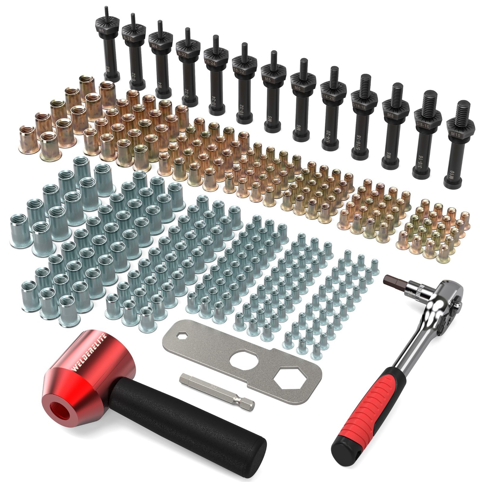 Rivet Nut Drill Adapter Tool Kit - 290 Rivet Nuts & 13 Mandrels Included
