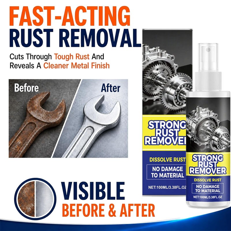 2026 Strong Rust Remover 100ml/3.38fl.oz Powerful Rust Removal Spray For Cars