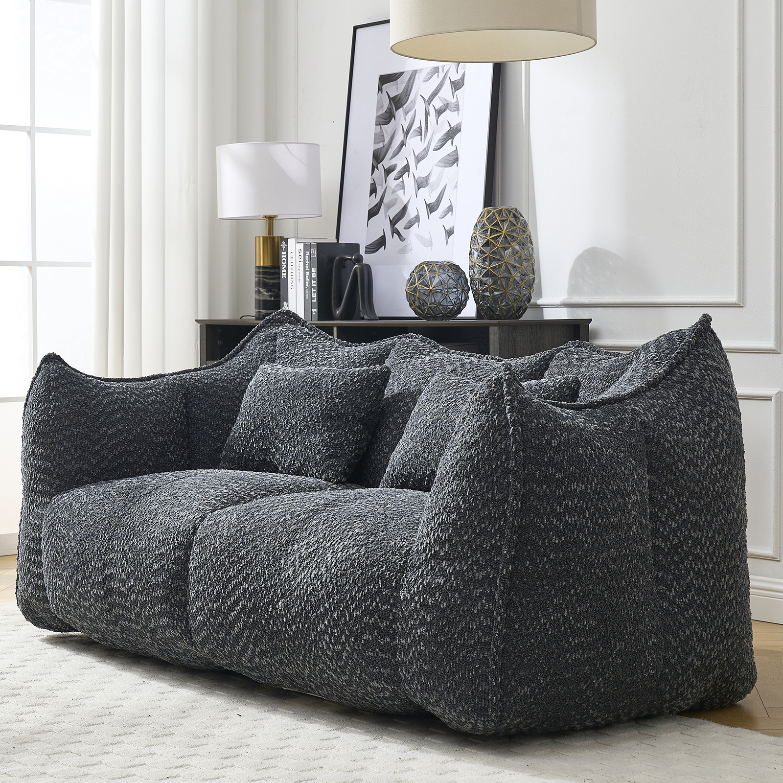 Bean Bag Chairs Lazy Sofa recliner high resilience foam core 2people sofa Black