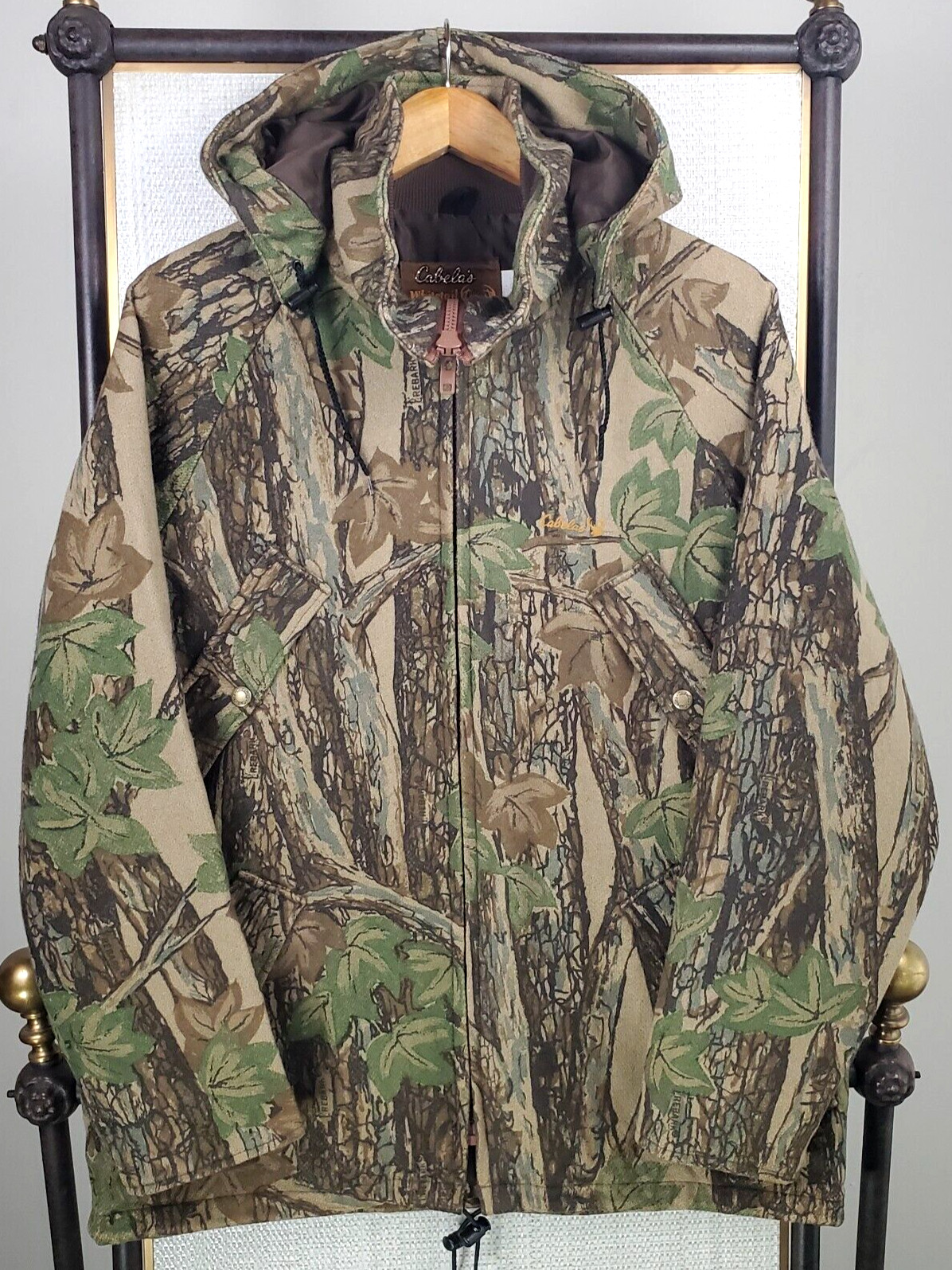VTG CABELAS WHITETAIL 100% Wool Hooded Field Jacket Lined Mens Sz Medium Camo