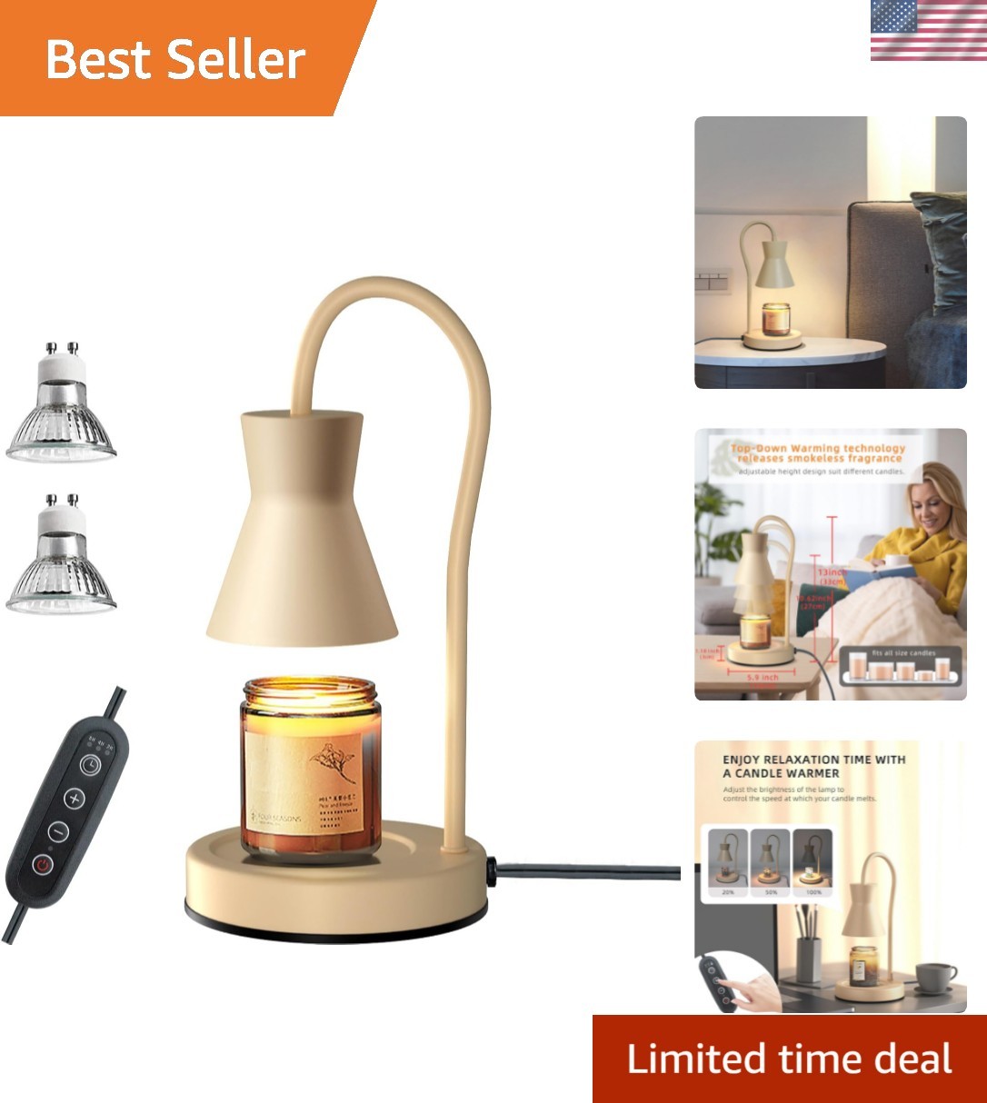 Candle Warmer Lamp with Timer and Dimmer, Vintage Electric Candle Melter with...