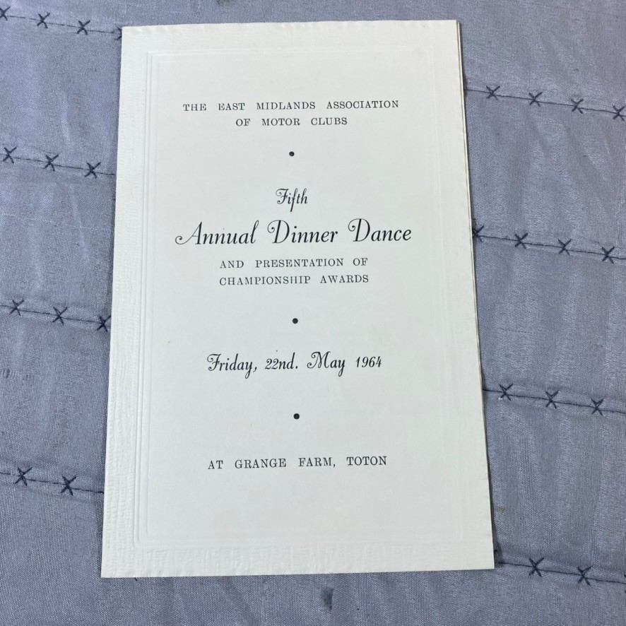 1964 East Midlands Motor Clubs Dinner Dance Program Championship Awards Toton UK