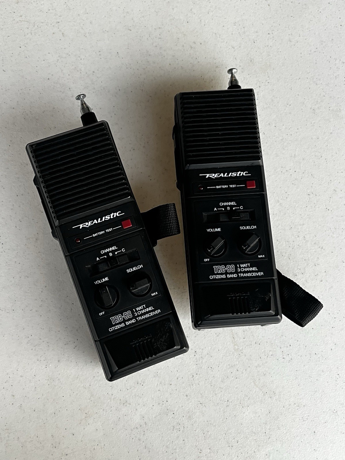 Realistic TRC-88 3 Channel CB Handheld Radio Set of Two NO BATTERY COVERS