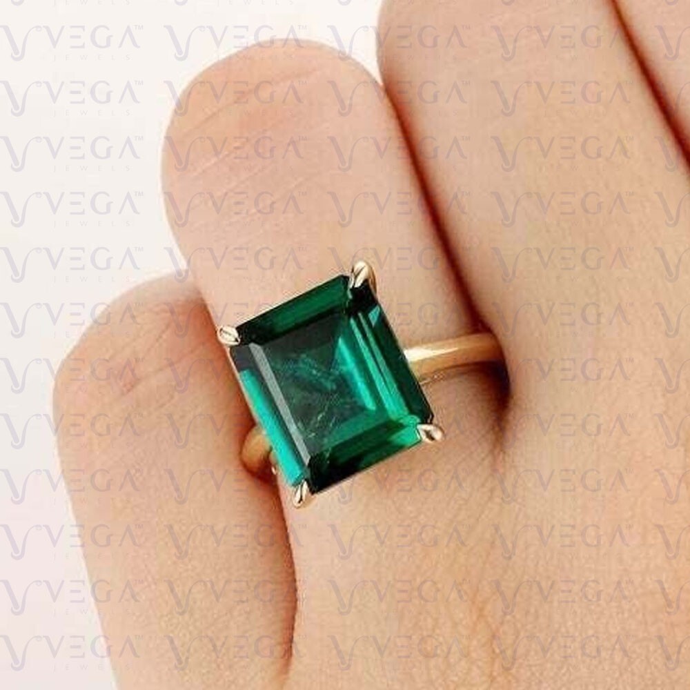 6.00Ct Emerald Natural Emerald & Diamond 100% 14k SOLID Yellow Gold Wedding Ring