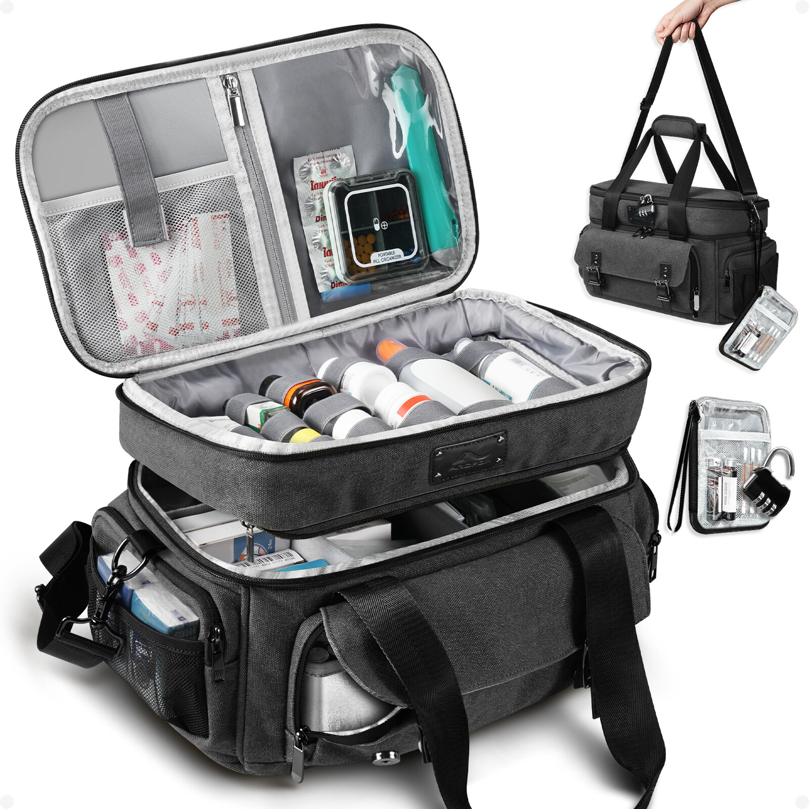 Canvas Large Pill Bottle Organizer Bag Travel Medicine Storage Bag Carrying Case
