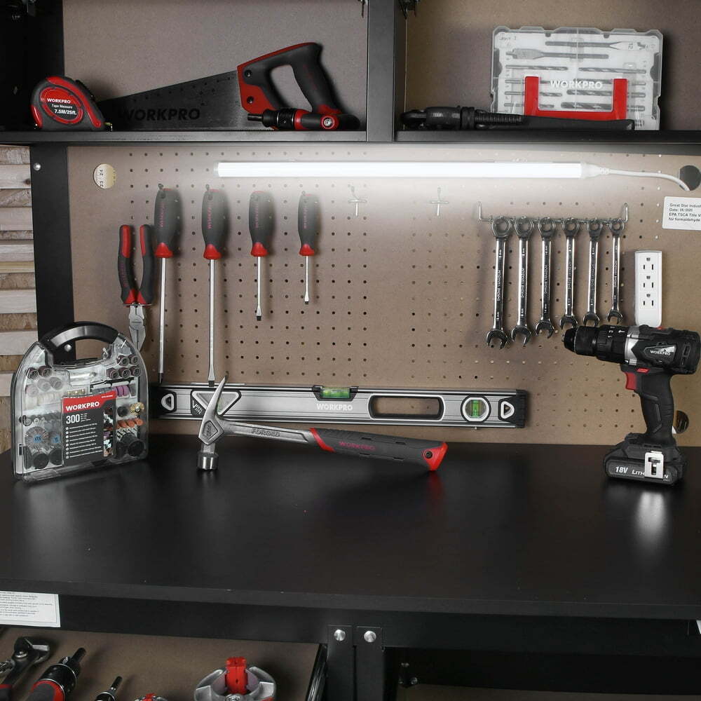 Workbench Cabinet Combo w Light 4" Tool Work Bench Steel Table Storage Garage