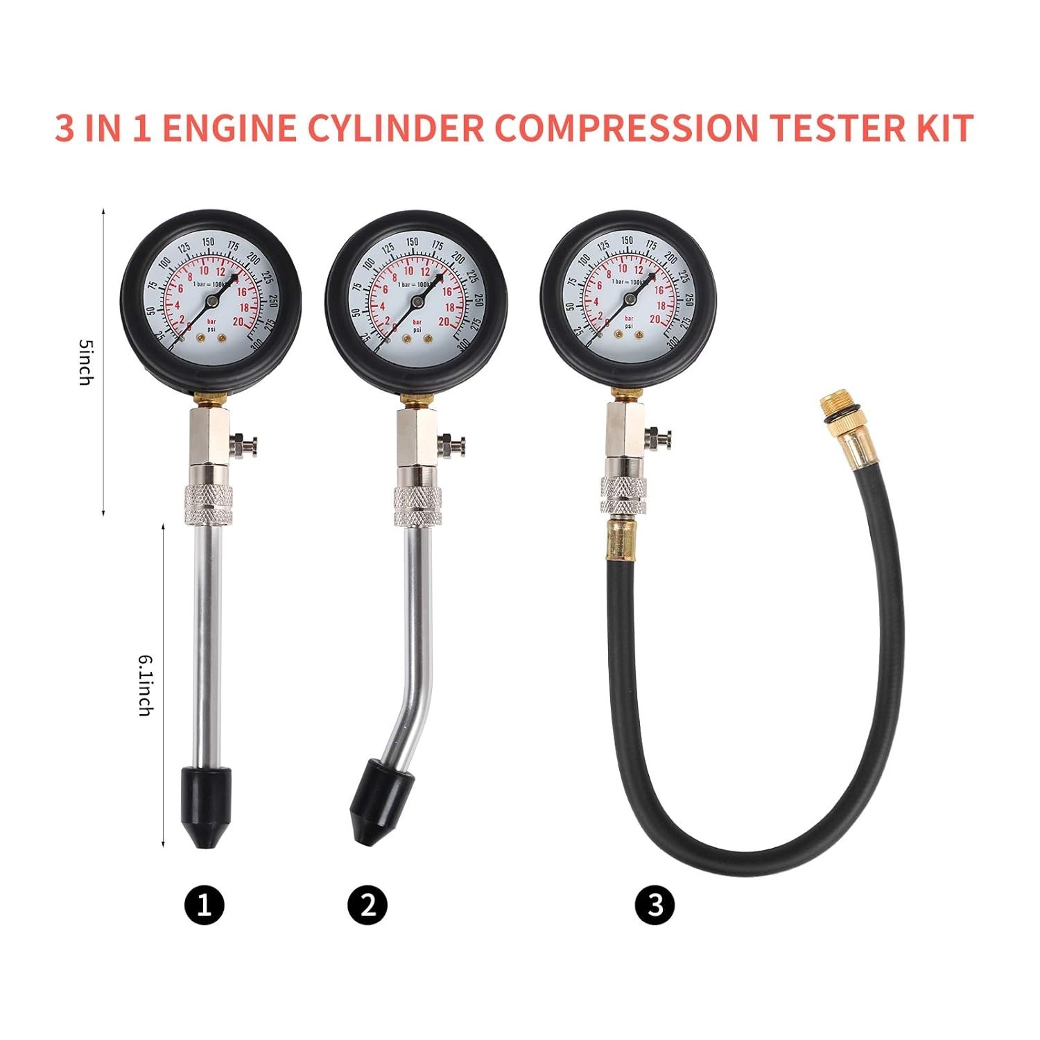 Durable 8PC Engine Cylinder Compression Tester | Accurate Pressure Gauge Set