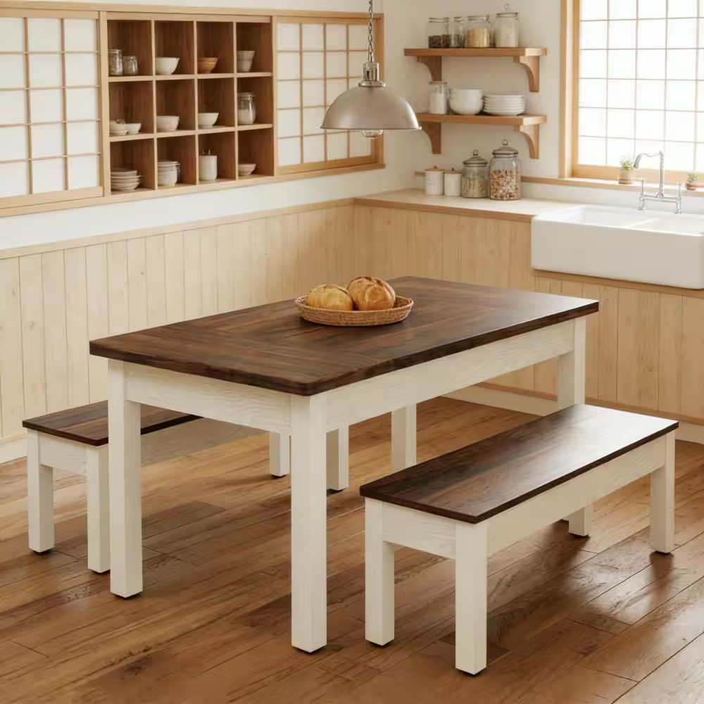 Roesler 3-Piece Rectangle Brown Wood Top Dining Table Set Kitchen Table Set Dine