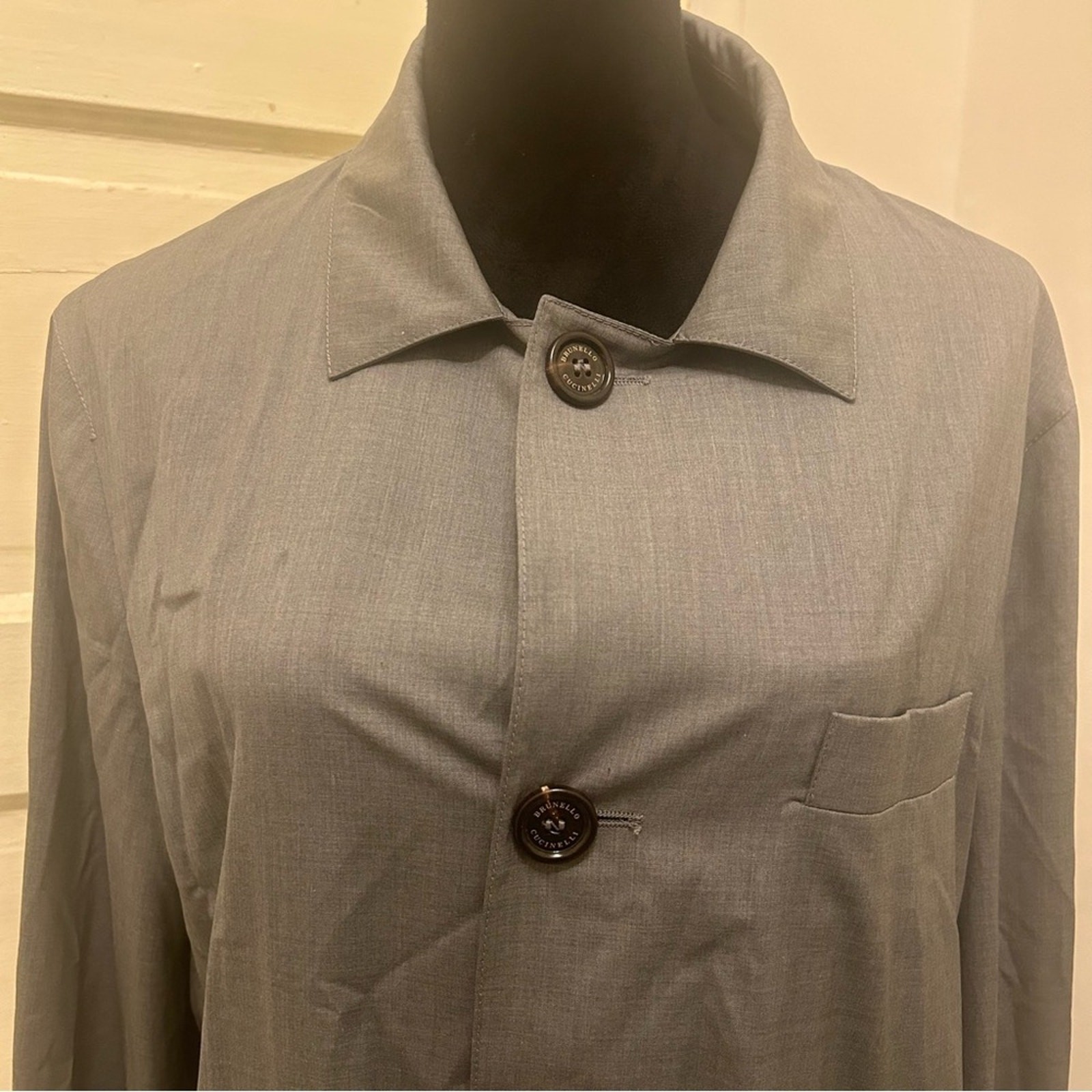 Brunello Cucinelli Gray Lightweight Button-Up Jacket Quiet Luxury Minimalist