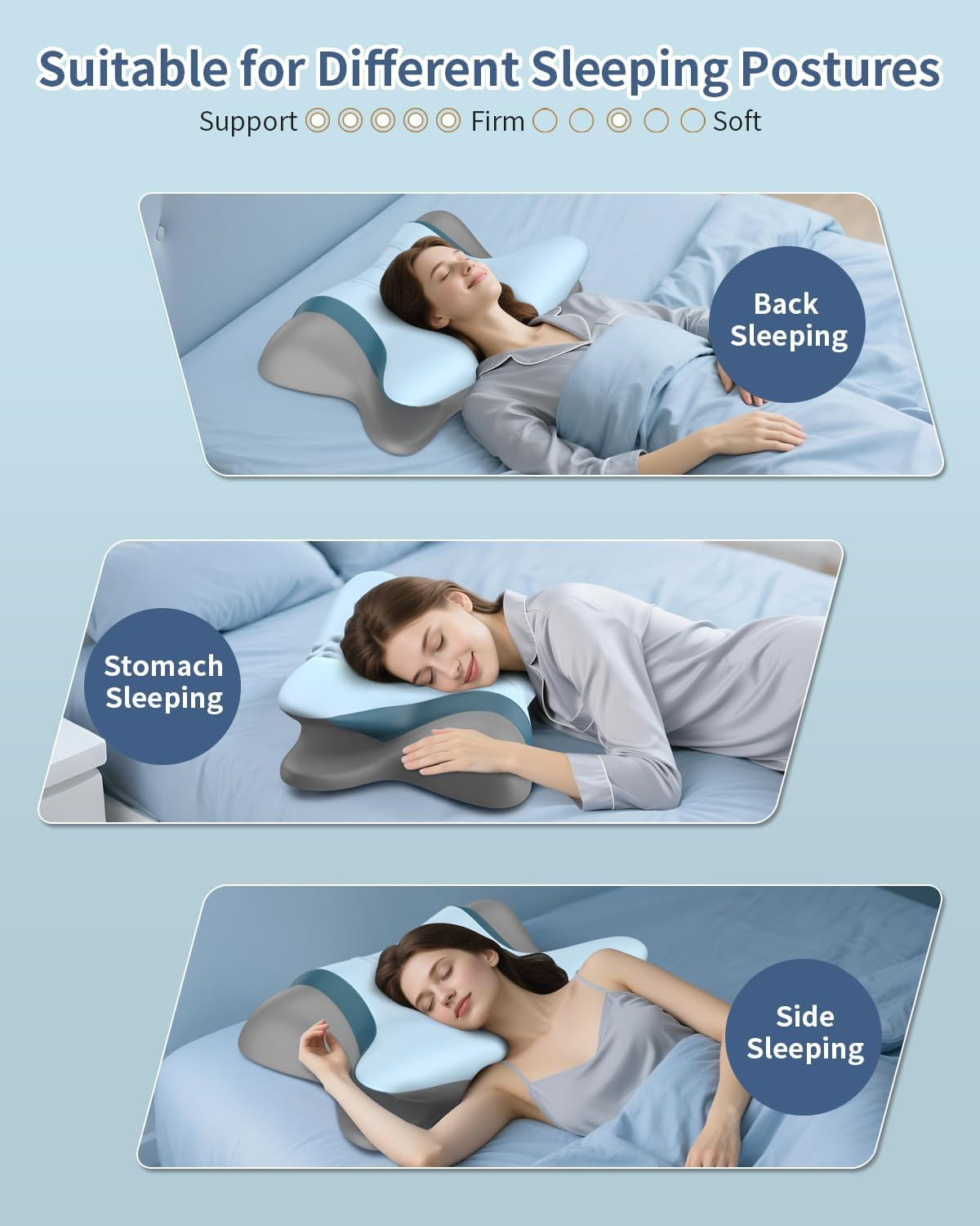 Cervical Neck Pillow for Pain Relief - Ergonomic Side Sleeper Pillow for Neck Su