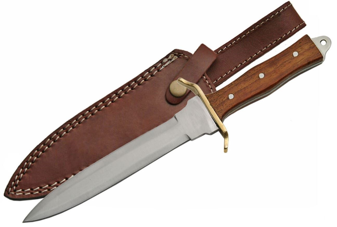 Commando Dagger | 11.5" Double Edge Blade Knife Wood Handle Full Tang + Sheath