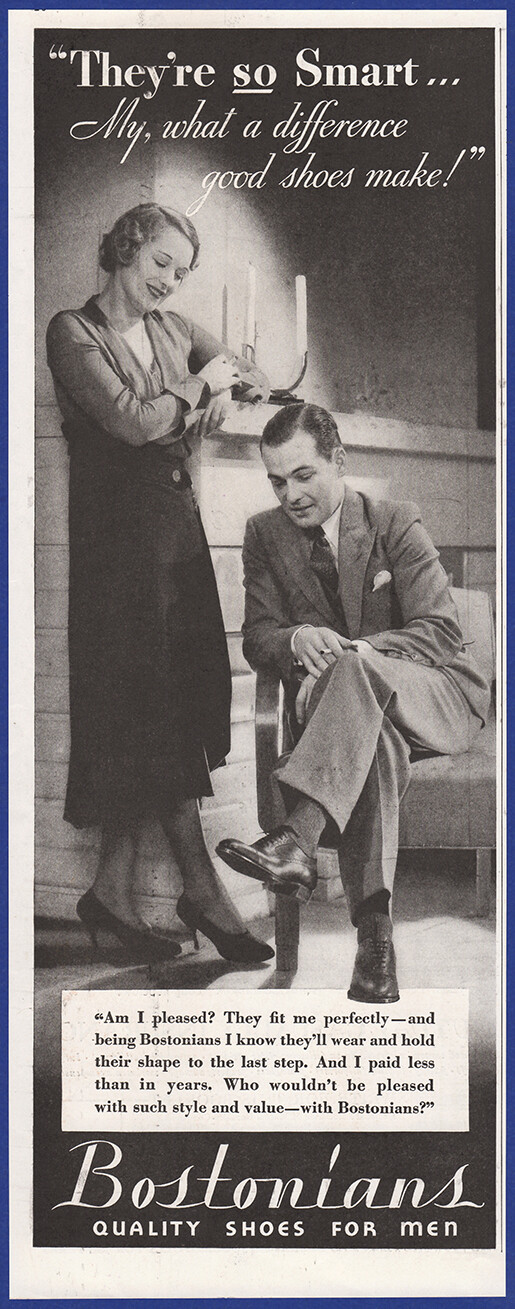 Vintage 1933 BOSTONIANS Shoes for Men Men's Fashion Ephemera 1930's Print Ad