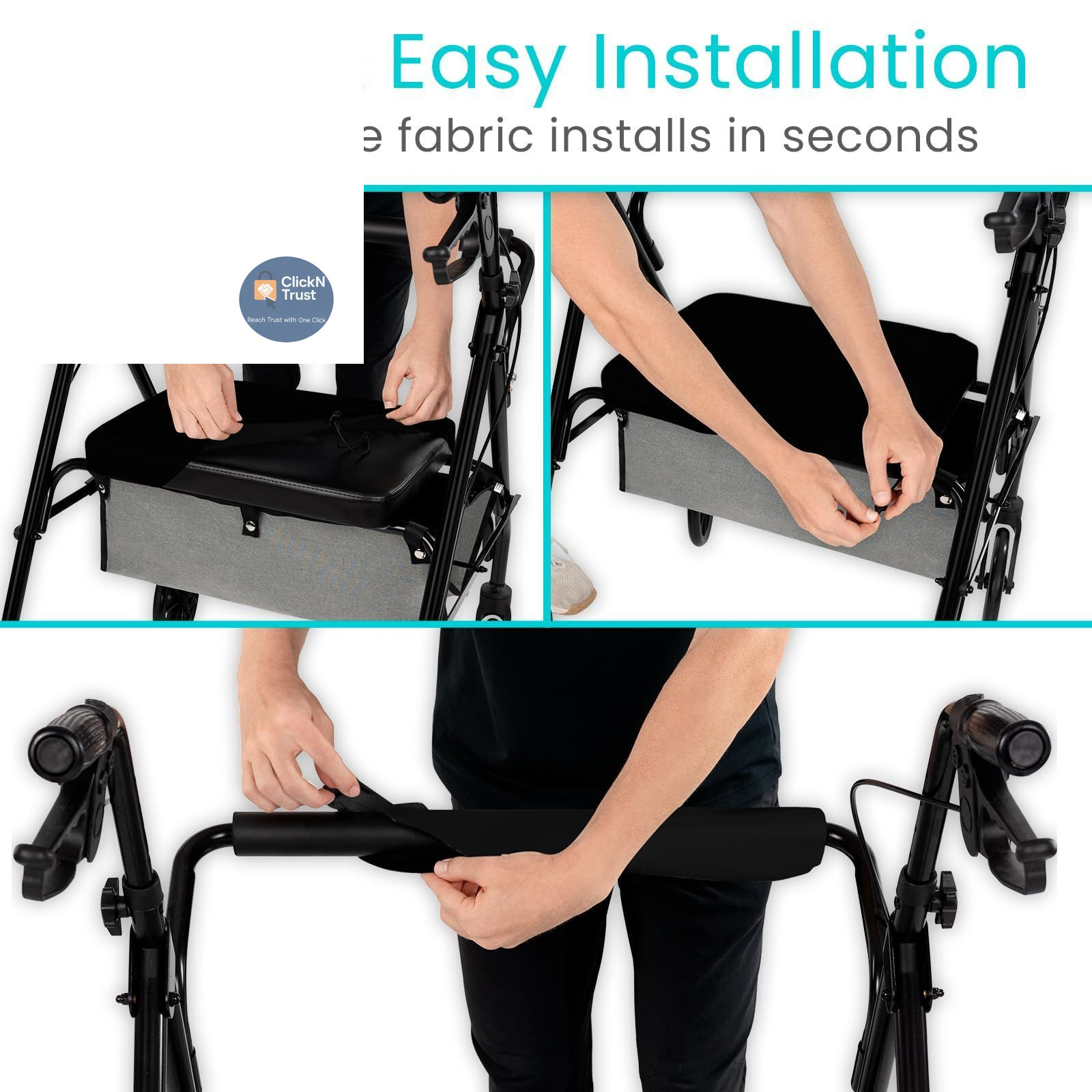 Vive Rollator Walker Seat and Backrest Covers - Removable Washable Black