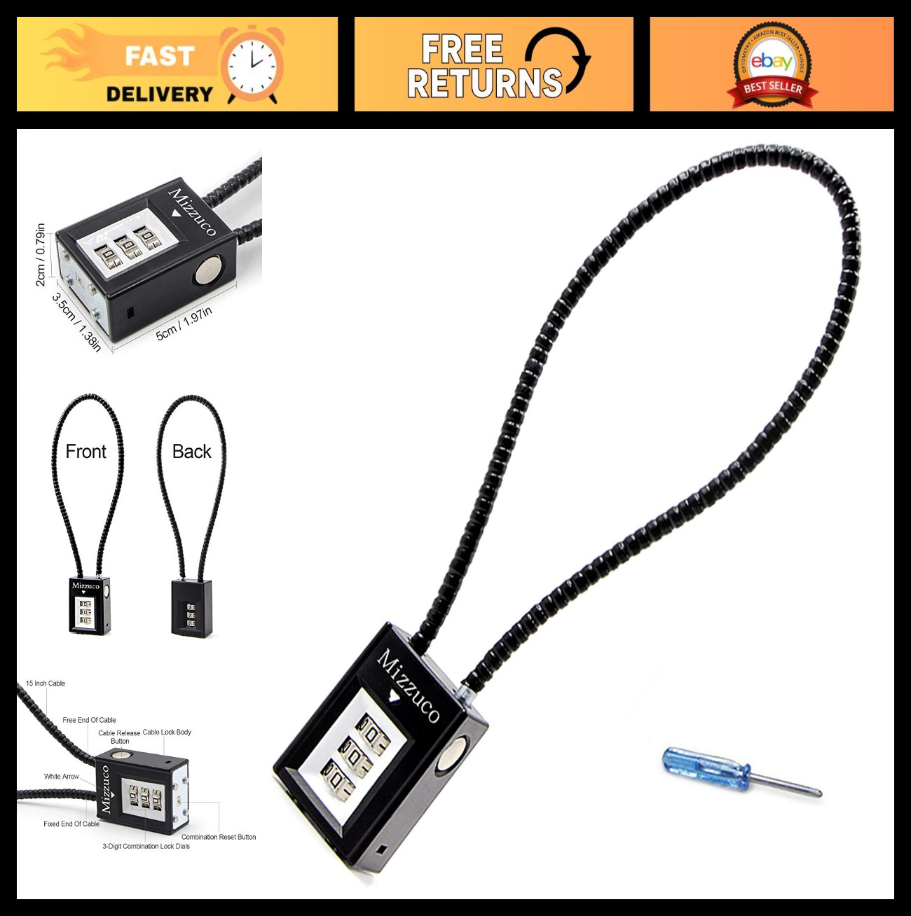 3-Digit Combination Gun Lock & Cable Lock for Handguns, Rifles, BB Guns, Shotgun