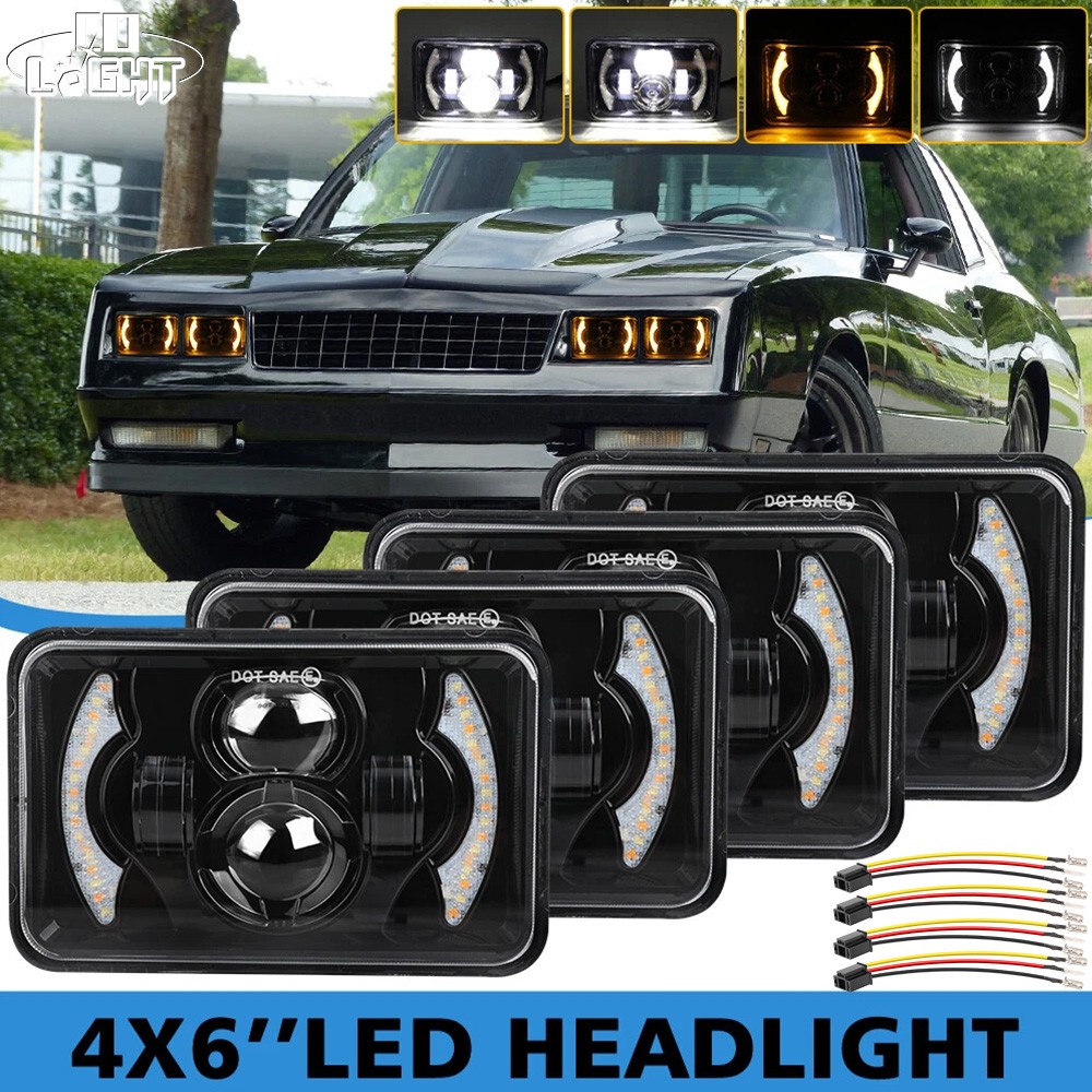 Fit Chevrolet Monte Carlo SS 1980-1988 4PCS 4x6" LED Headlights Hi-Lo Beam DRL