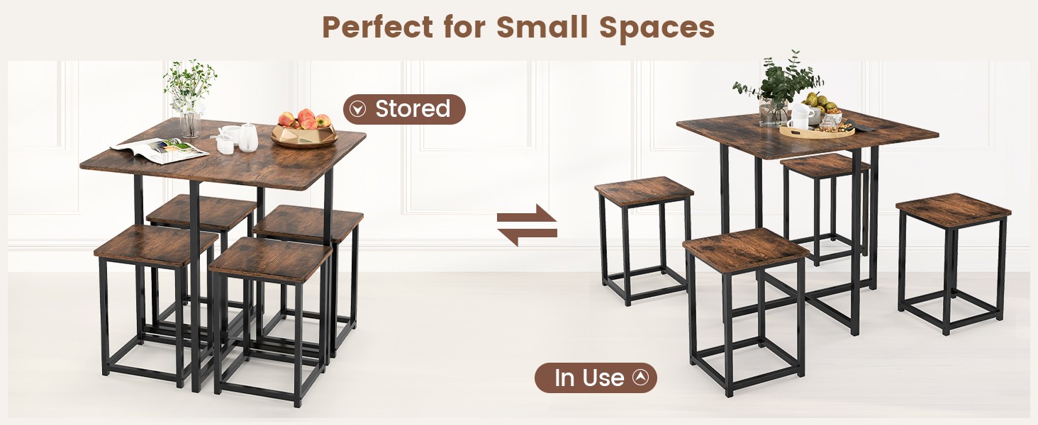 Compact Dining Table Set for 4, Small Kitchen Table Set with Square Stools and