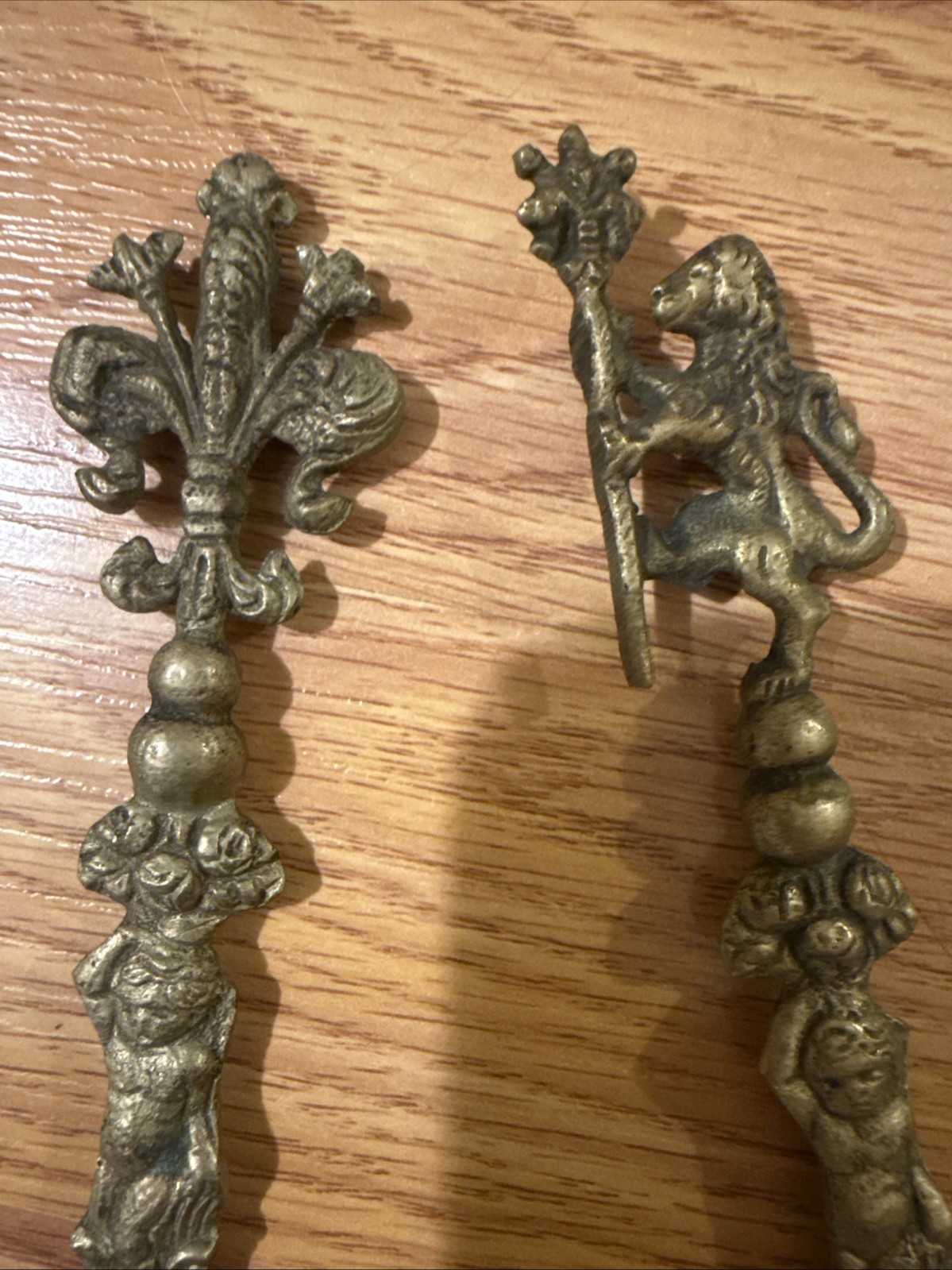 Ornate Brass Serving Spoon Fork Set Italy Cherub Design