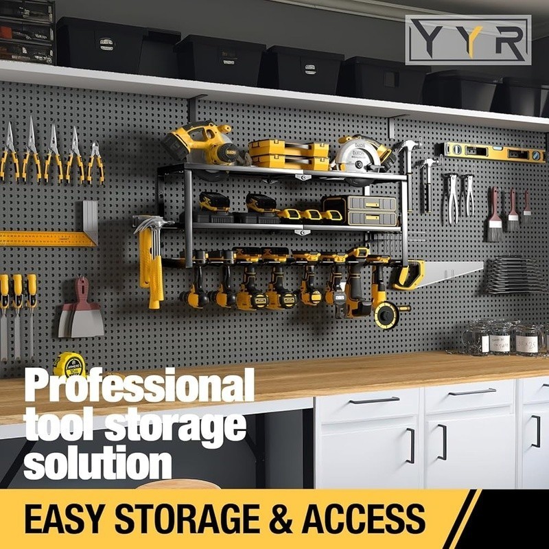 Heavy Duty Tool Rack 3-Tier Power Tool Organizer Wall Storage Easy Installation