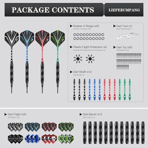 Darts Plastic Tip - Professional Soft Tip Darts Set - 12 Pcs 20 Gram with 50
