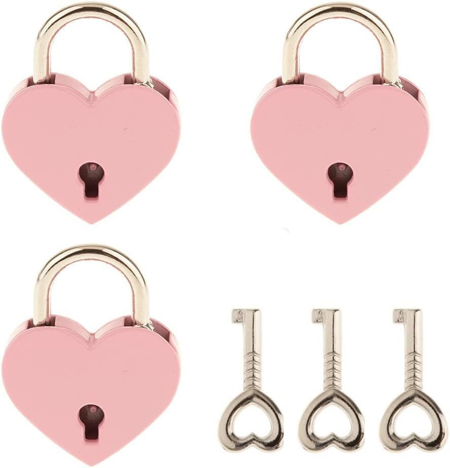3 Pcs Small Metal Heart Shaped Padlock Mini Lock with Key for Jewelry Storage Bo