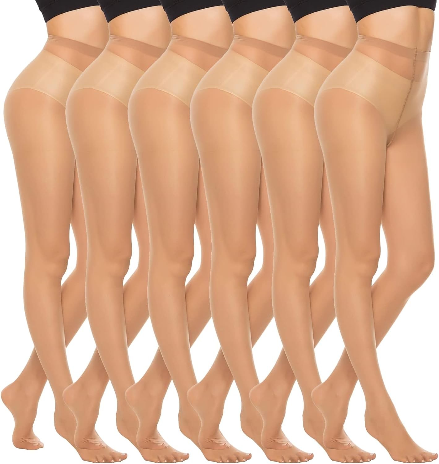 MANZI 6 Pairs 20D Women Sheer Tights Ultra Thin High Waist Pantyhose Thigh