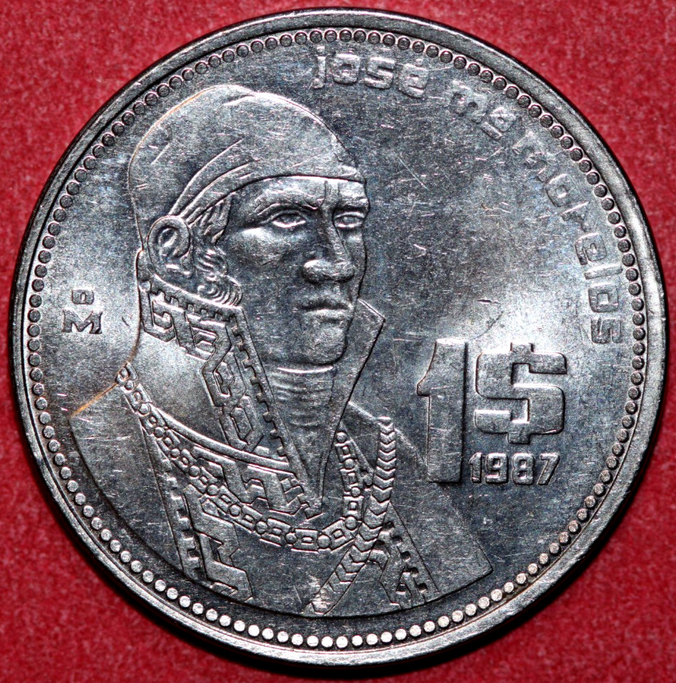 Mexico 1987 Peso, Jose Maria Teclo Morelos Perez y Pavon,  -Foreign Coin 24.45mm