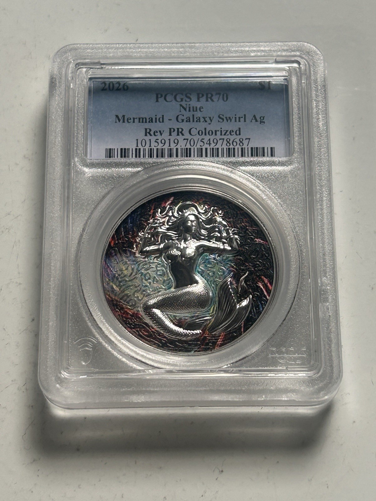2026 Niue Mermaid Galaxy Swirl PCGS PR70 Reverse Proof Colorized 1oz Silver Coin