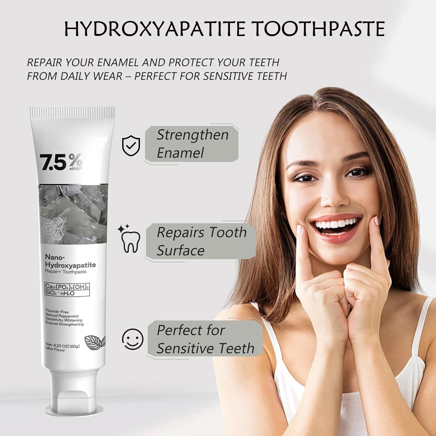 7.5% Hap Nano-Hydroxyapatite Toothpaste Remove Deep Clean For Sensitive Teeth ~
