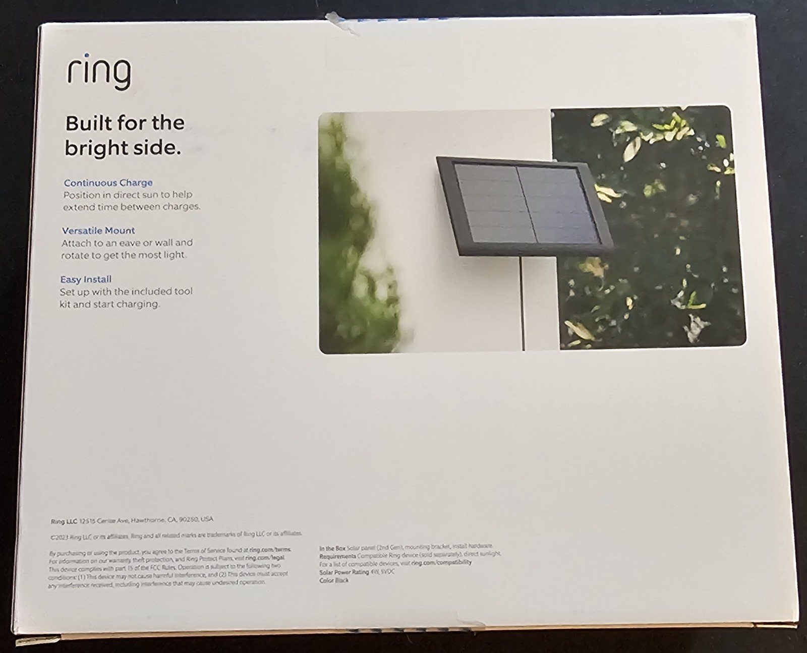 Ring Solar Panel USB-C Outdoor Easy Install w/ Mounting Bracket, Black, UNOPENED