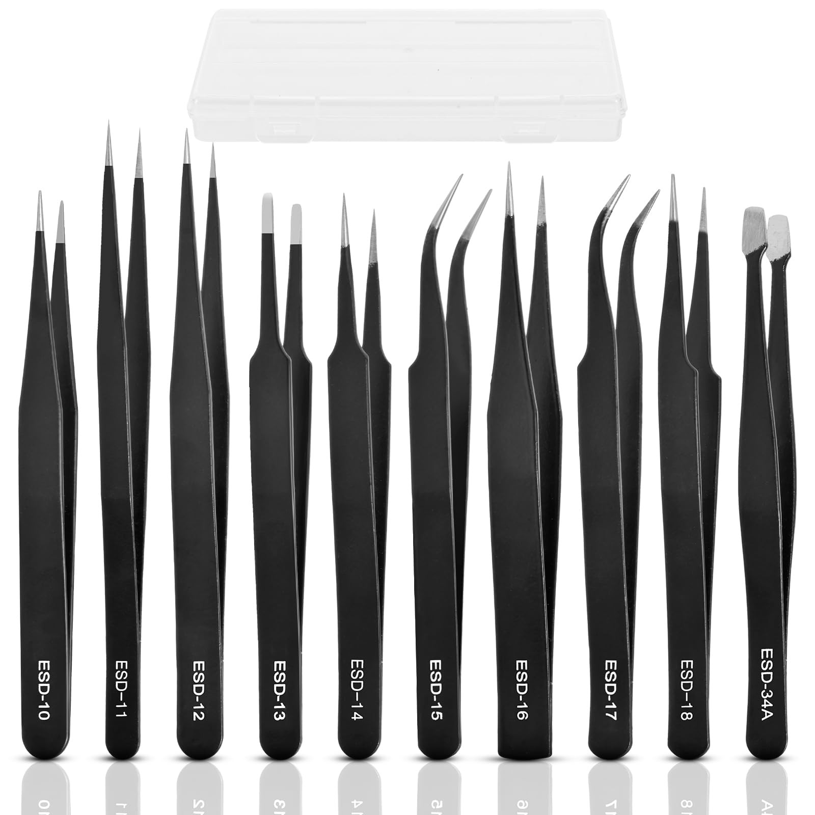 Pinzas Precisión Antiestáticas ESD Electrónica Soldadura Tweezers Acero Kit 10PC