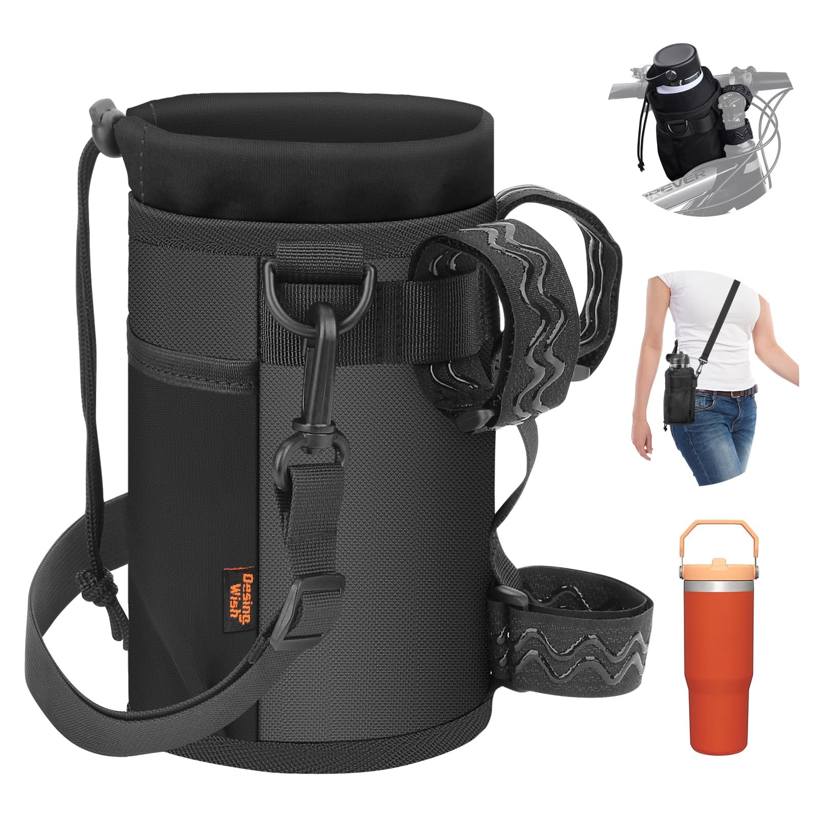 Desing Wish Bike Water Bottle Holder For 32-40oz Bottles, Oxford Cloth, Black