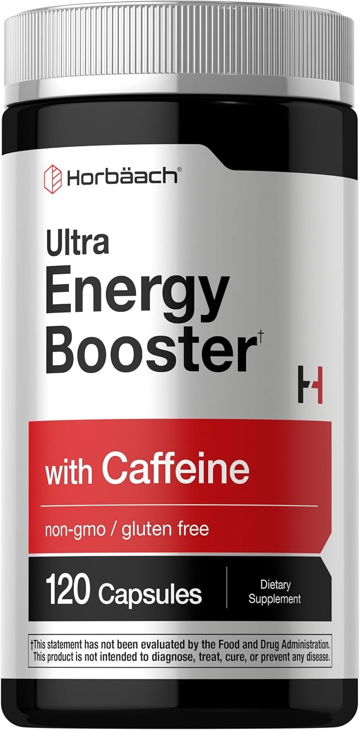 Ultra Energy Supplement | 120 Capsules | Caffeine & Vitamin B12 | by Horbaach