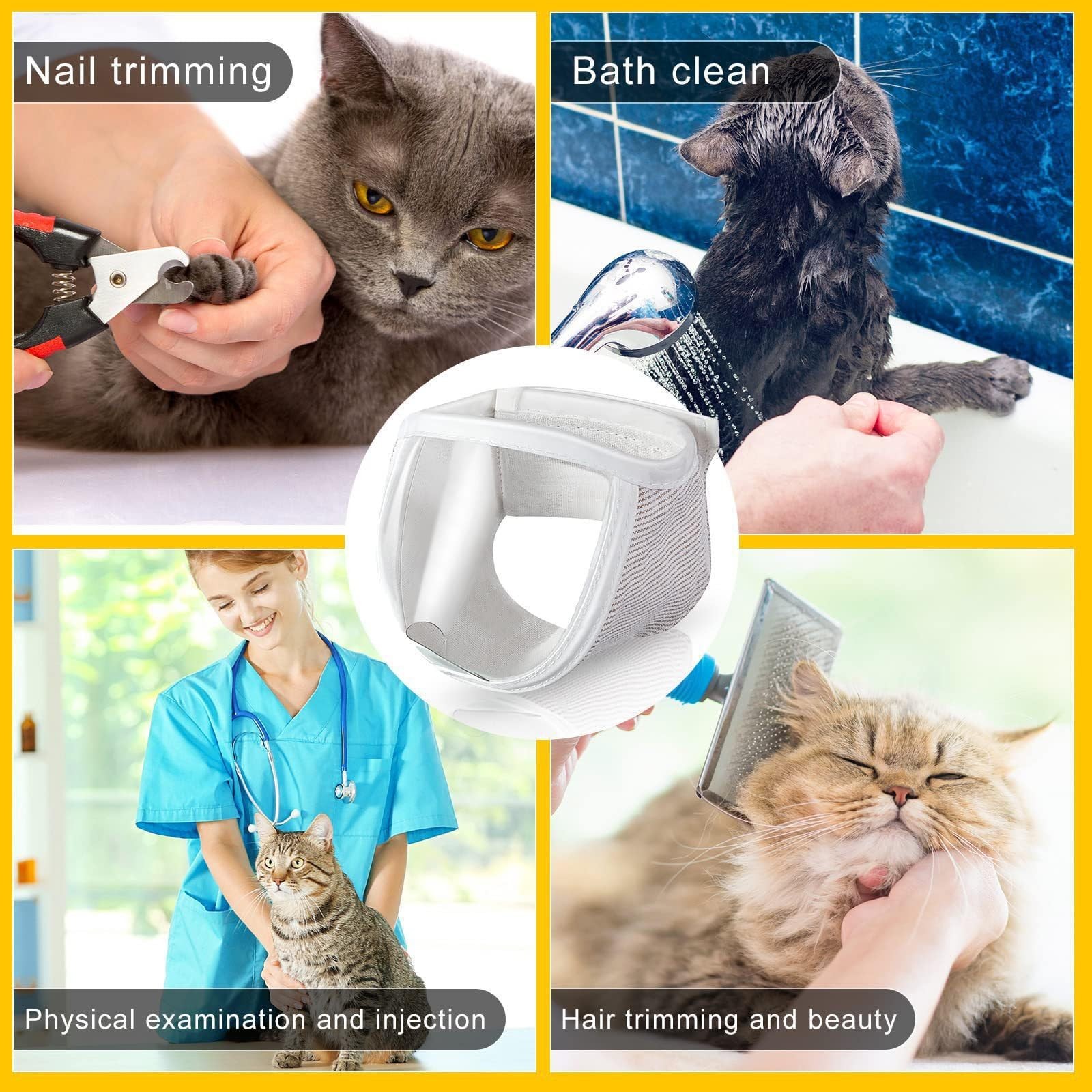 Cat Muzzle for Grooming, Transparent Mouth S (10inch), white