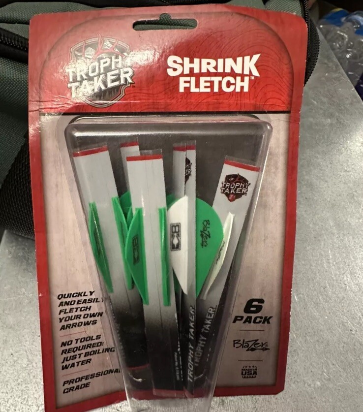 Trophy Taker Shrink Fletch White Tube Green White Blazer Vanes 6 Pack