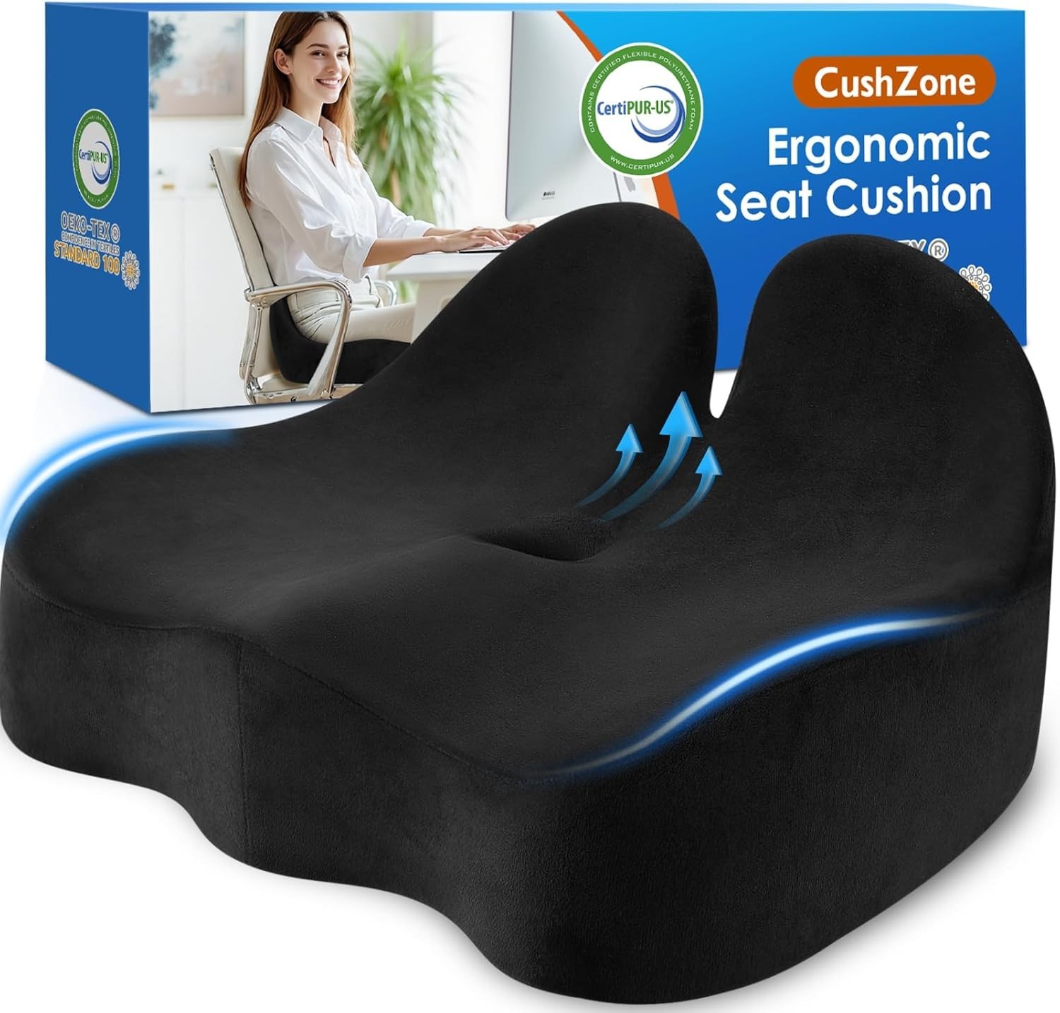 Extra Large Memory Foam Seat Cushion for Ergonomic Office Comfort & Pain Relief