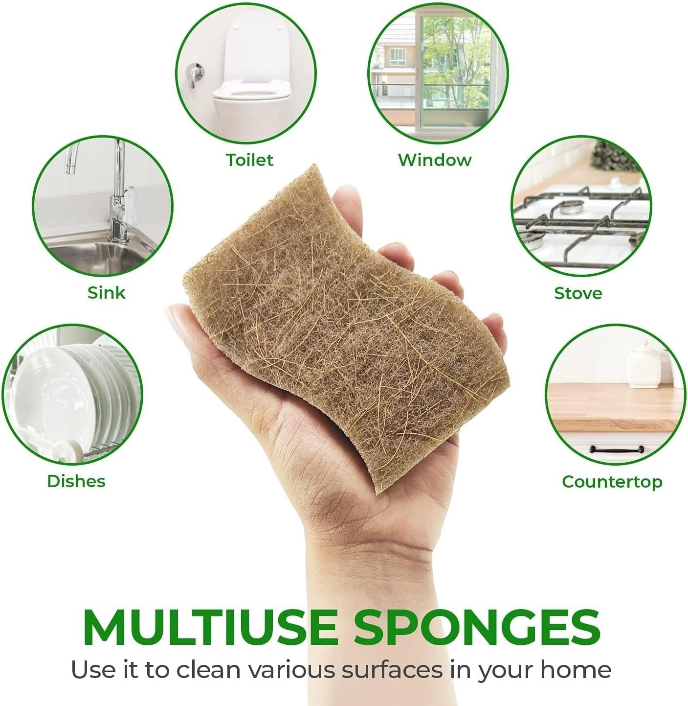 Natural Biodegradable Kitchen Sponges 24 Pack Eco-Friendly Cellulose Coconut ...