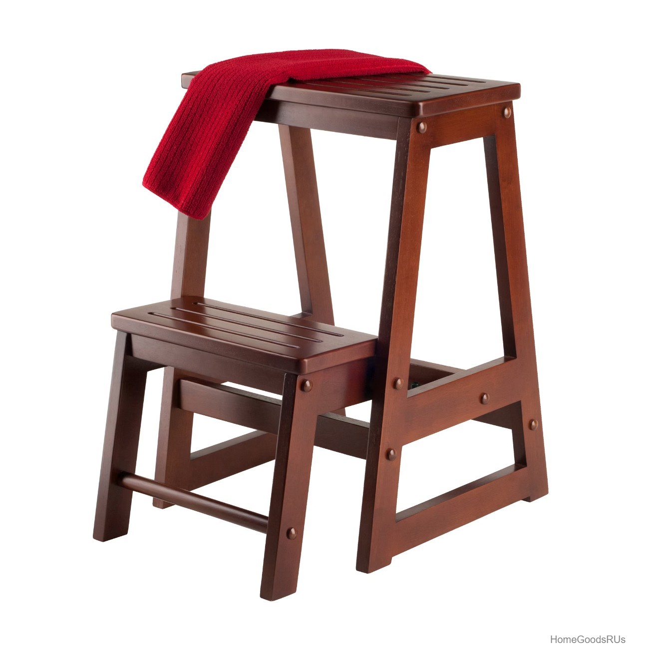 Solid Beech Wood Step Stool 2 Step Ascending Seat Walnut Finish Kitchen