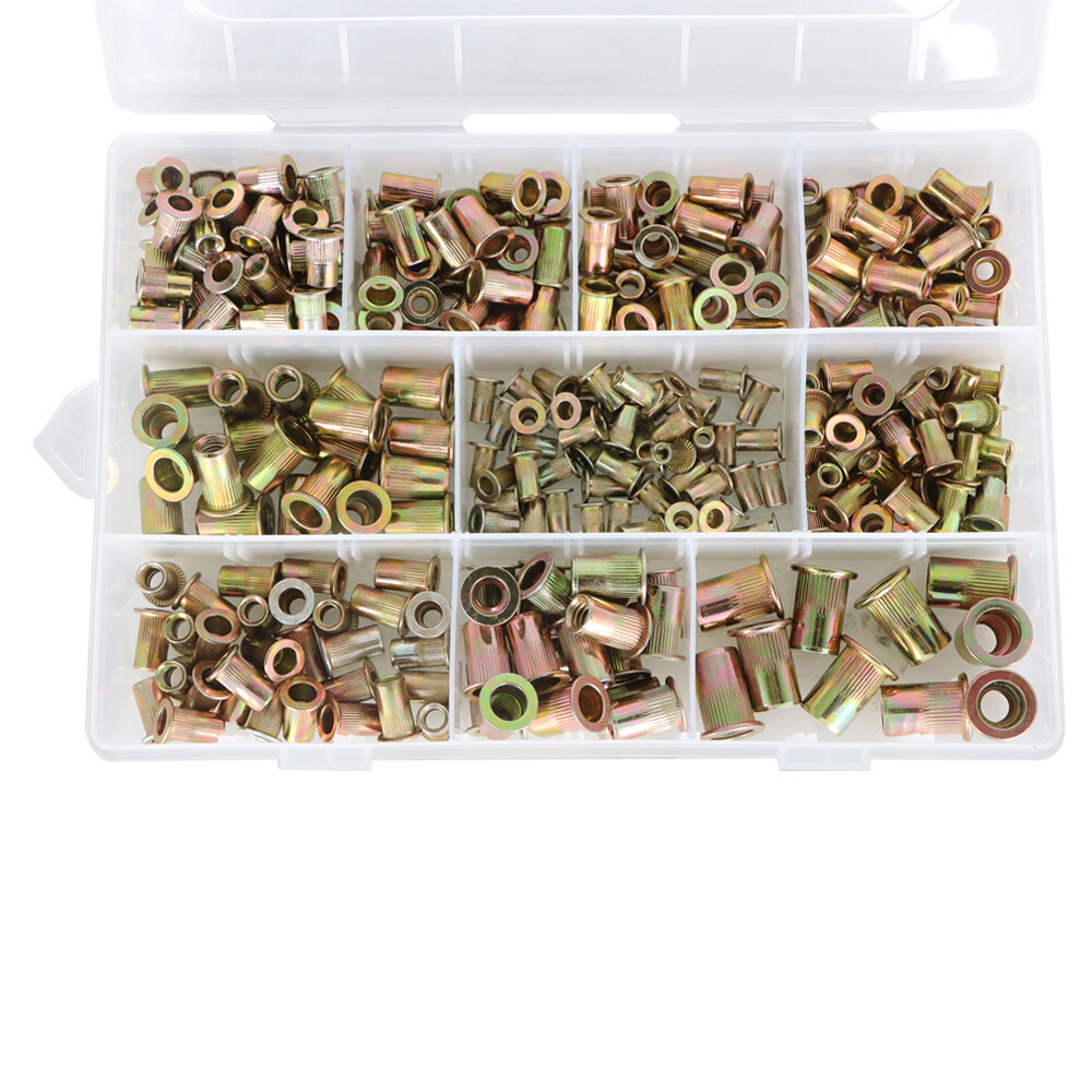 150 Pack Metric + 150 Pack SAE Zinc Steel Rivet Nut Kit Nutsert Assort 300 Pack
