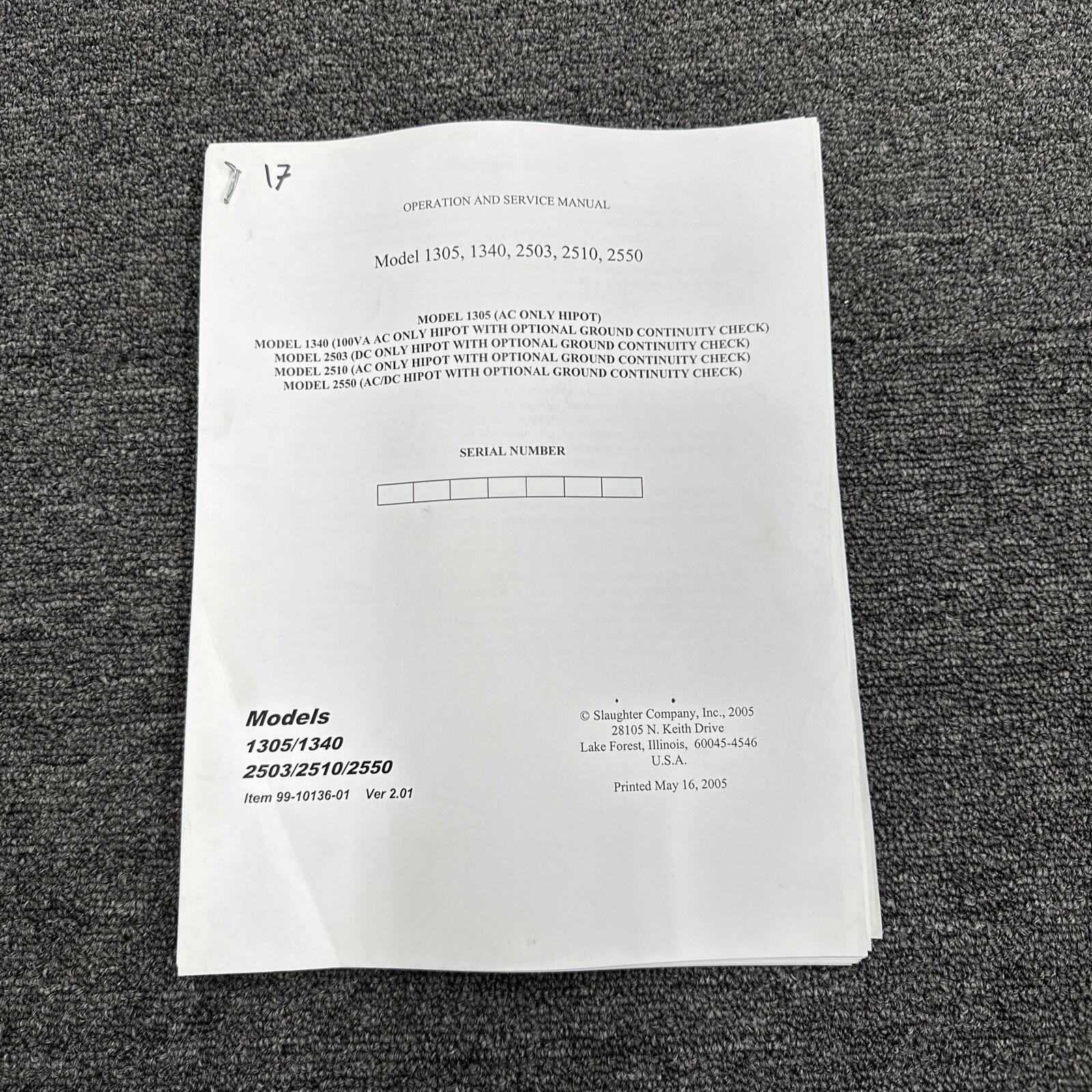 Slaughter Models 1305, 1340, 2503, 2510, 2550 Operation & Service Manual