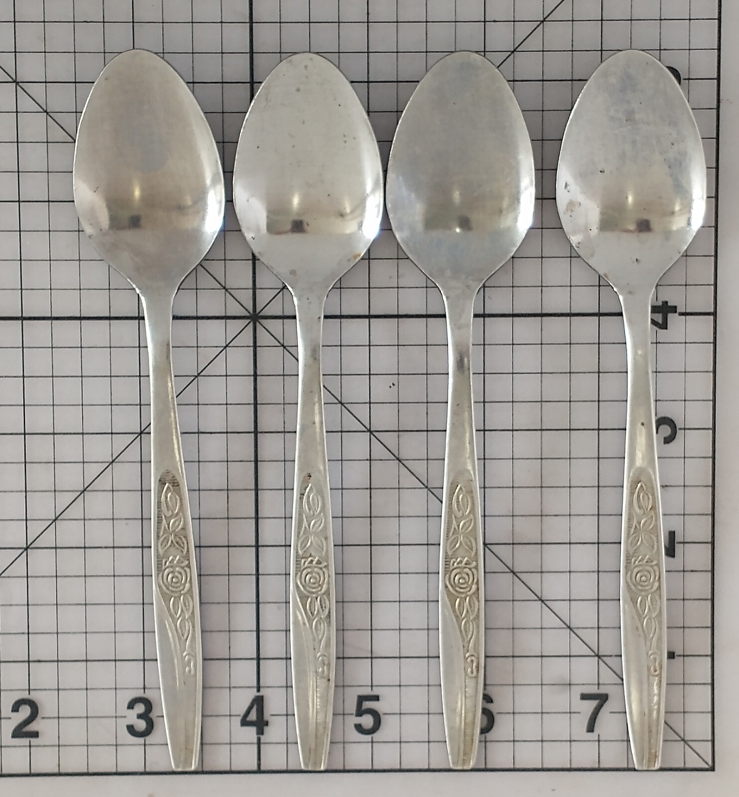 Midnight Rose 4 Teaspoon Lot Japan Embossed MCM Malasia