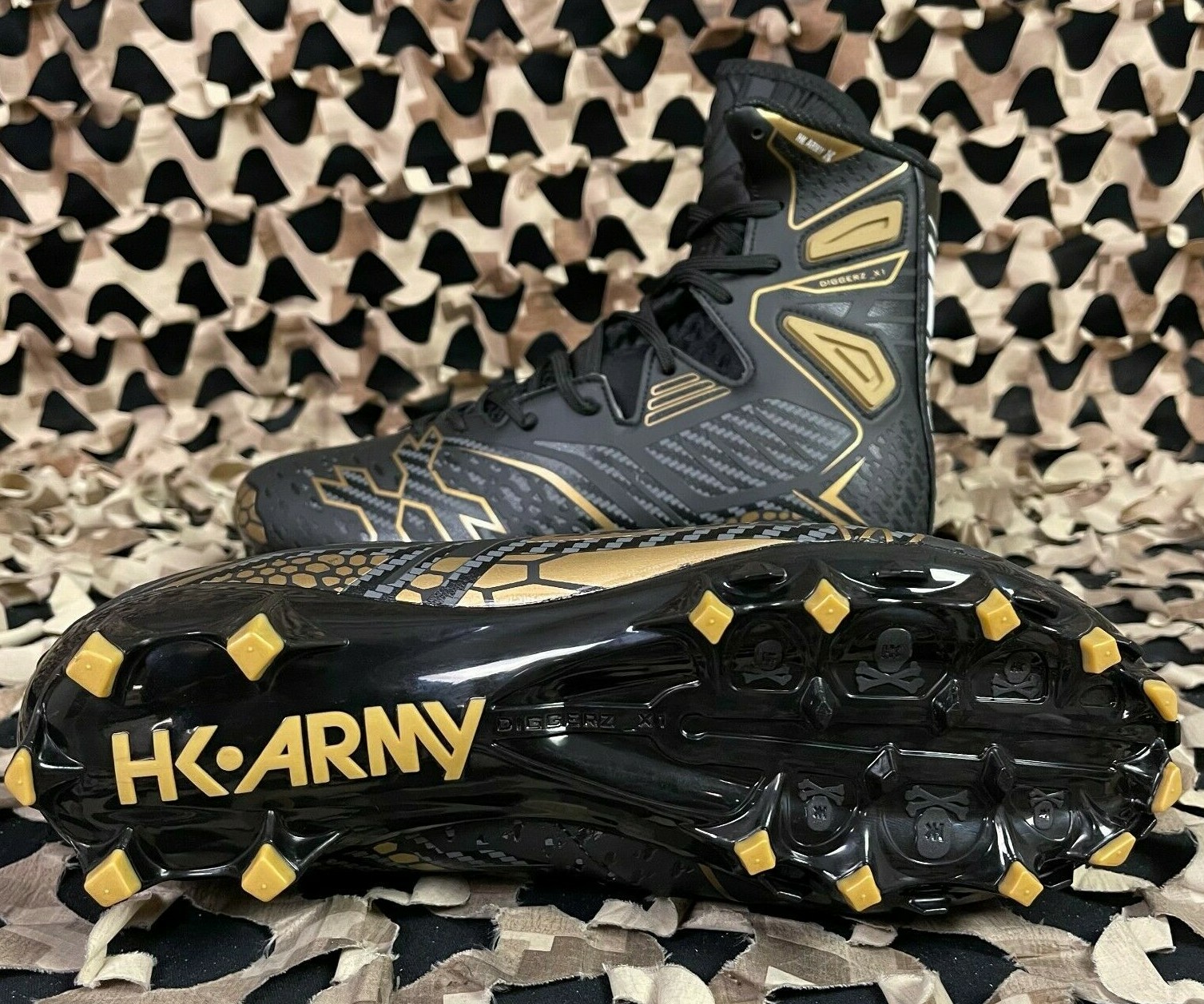 NEW HK Army Diggerz Paintball Cleats - Black/Gold - 8