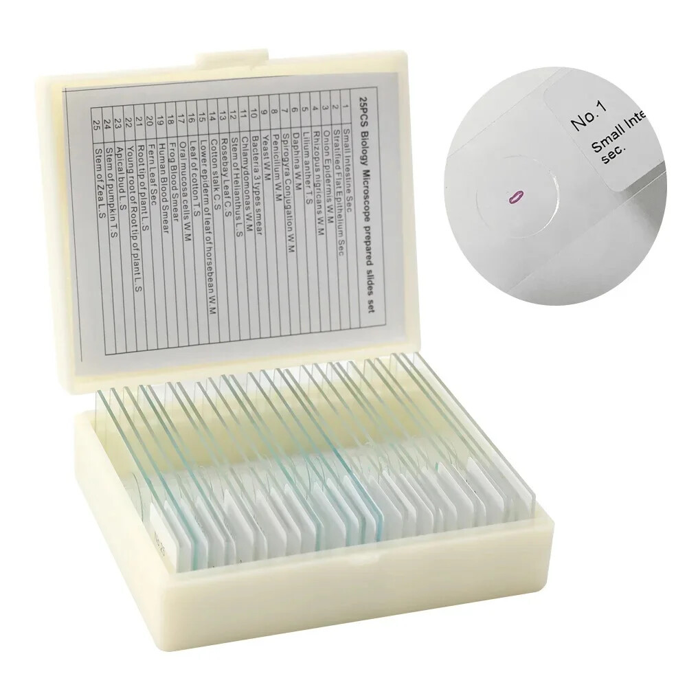 25PCS Biological Glass Prepared Science Cover Slips Portable Microscope Slides