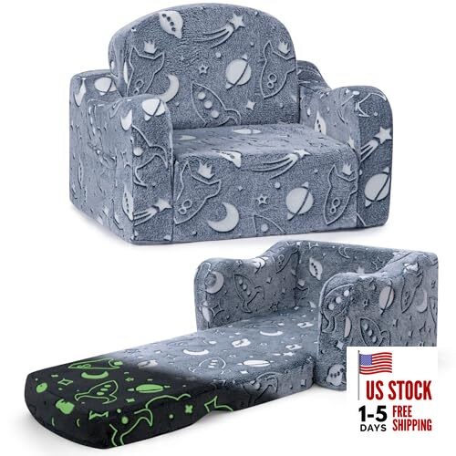 Thick Comfy Toddler Chair and Couch for Kids,2-in-1 Flannel Deep Blue Galaxy