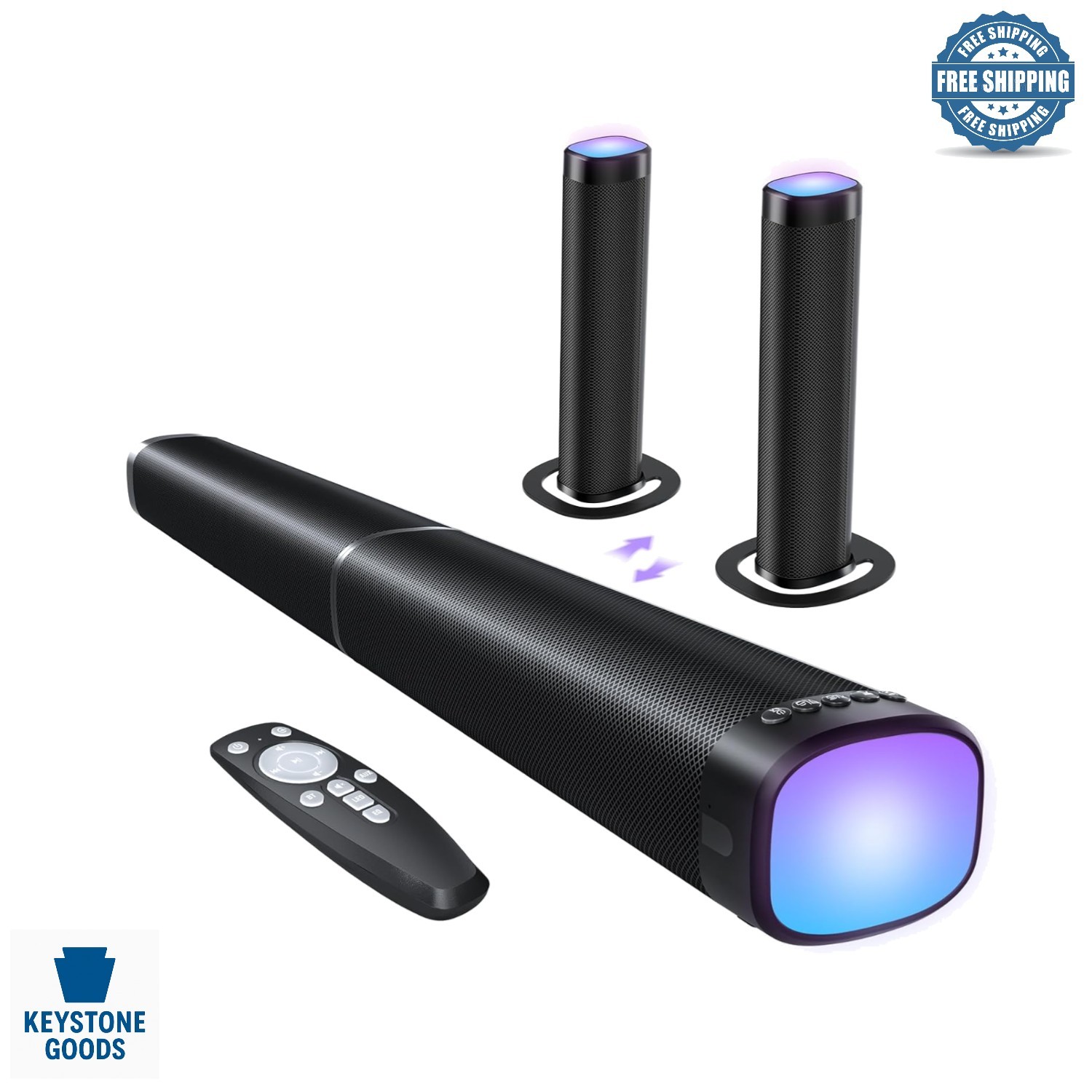 100W Bluetooth Sound Bar with RGB Lights & Detachable Design for TV, Gaming & PC
