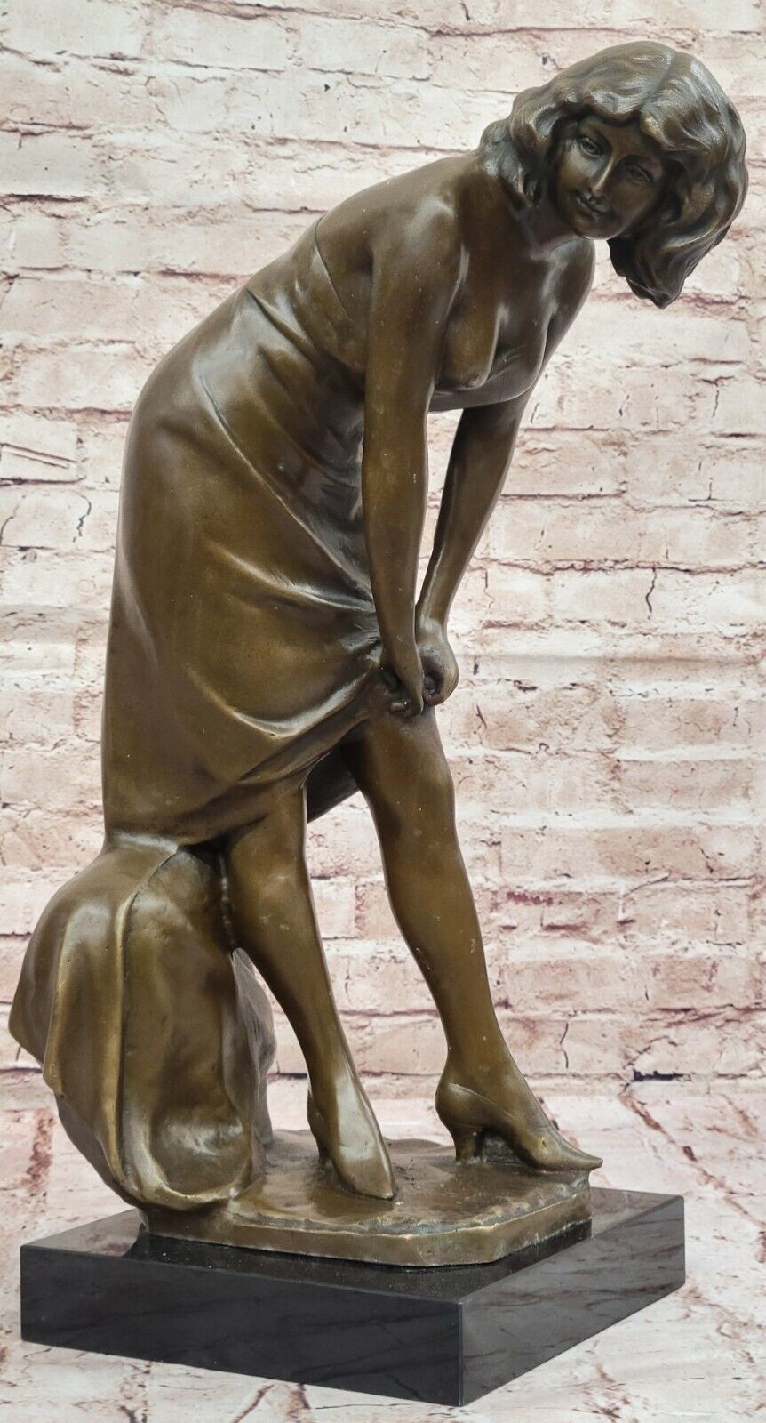 Art Nouveau Bronze Sculpture Signed Jean Patoue Woman Adjusting Collectible Gift