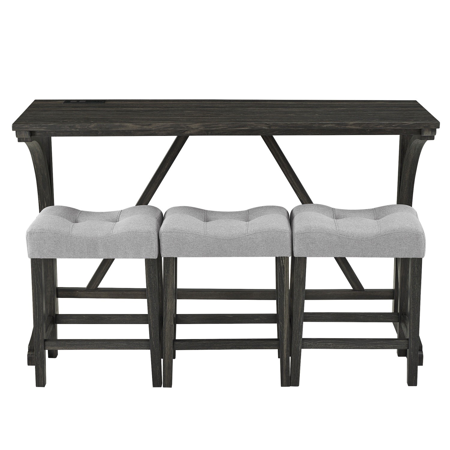 4 Piece Bar Table Set Kitchen Counter Height Table Dining Table w/ 3 Bar Stool