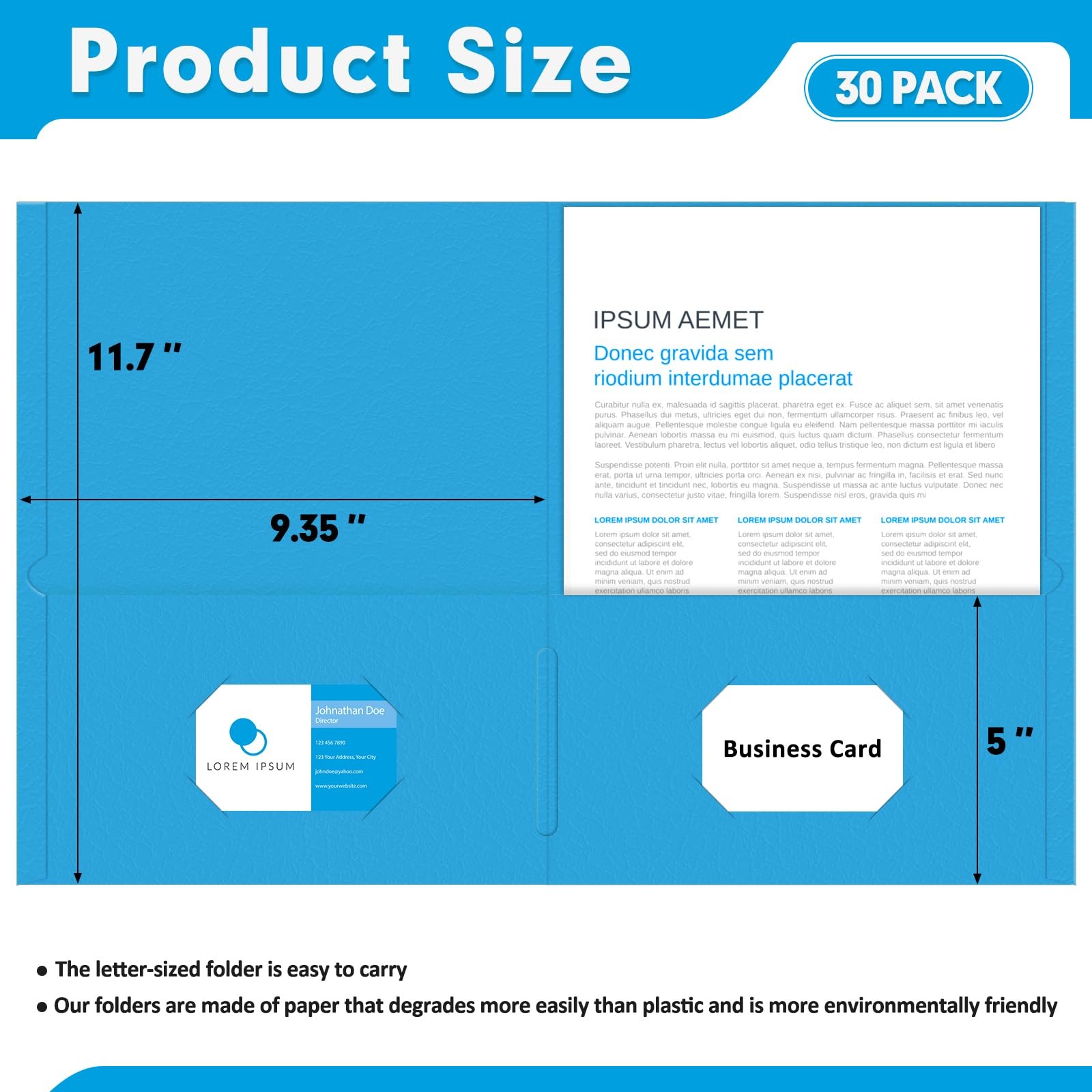 Two Pocket Folders, PANDRI 30 Pack 2 Letter Size Lightblue
